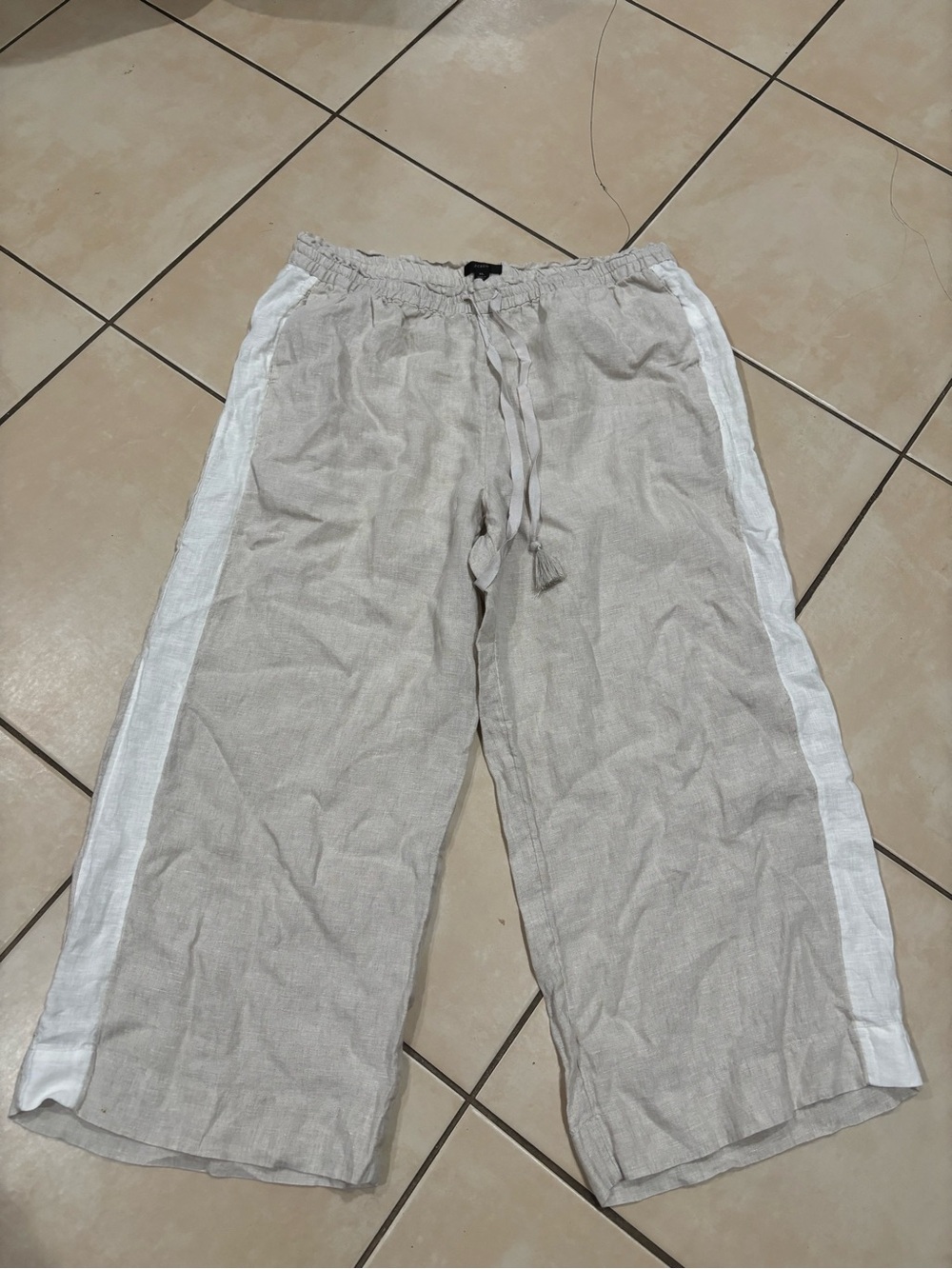 J. Crew Light Beige Linen-Blend Drawstring Chinos with White Side Stripe